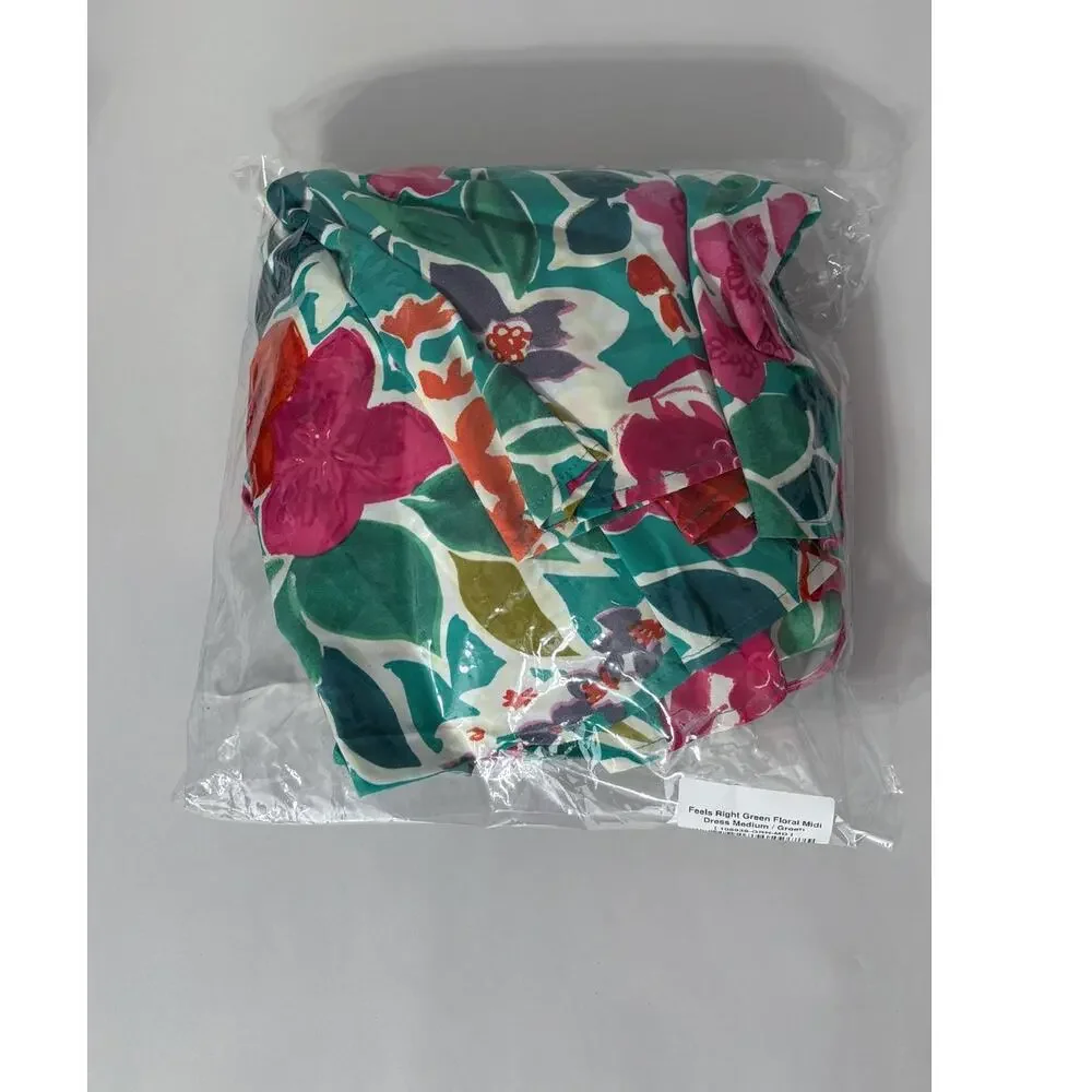 Shop The Mint Feels Right Green Floral Midi Dress Womens Size Medium New
